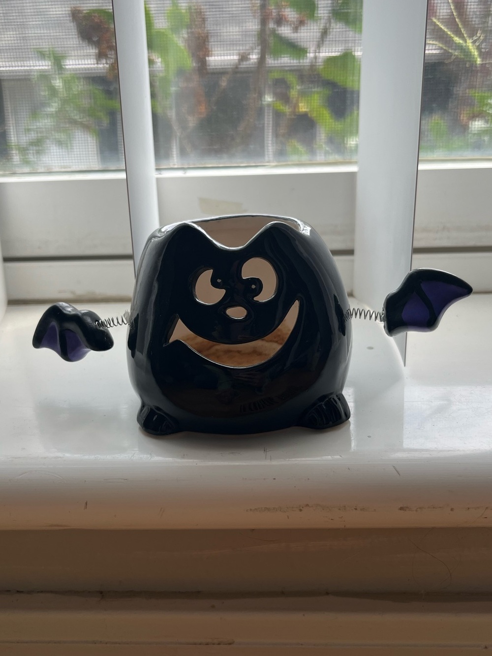 Halloween Ceramic Black Bat Tea Candle Holder